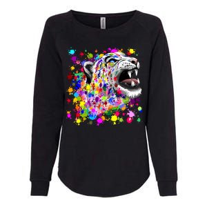 Leopard Cat Psychedelic Paint Splats Womens California Wash Sweatshirt