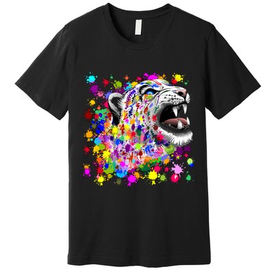 Leopard Cat Psychedelic Paint Splats Premium T-Shirt