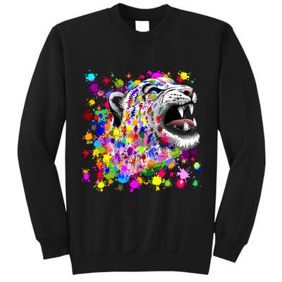 Leopard Cat Psychedelic Paint Splats Tall Sweatshirt