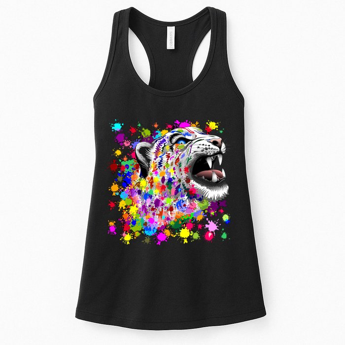 Leopard Cat Psychedelic Paint Splats Womens Tank Top