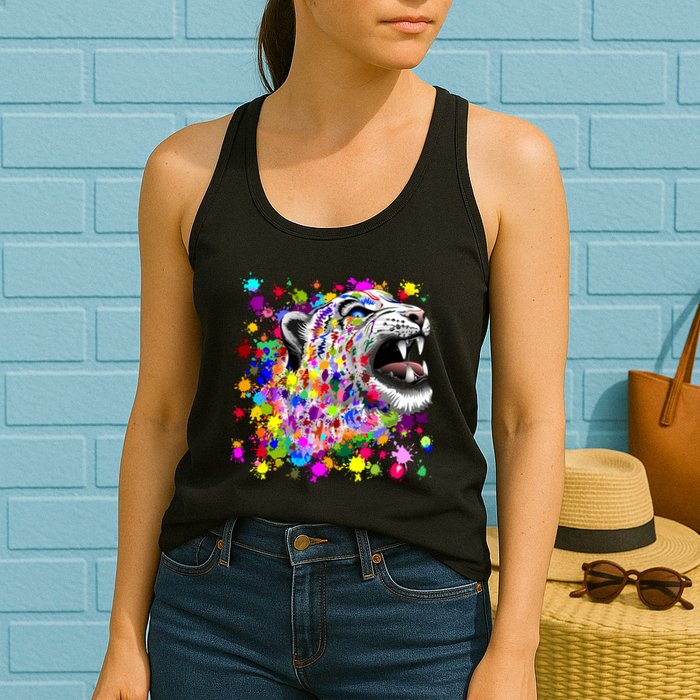 Leopard Cat Psychedelic Paint Splats Womens Tank Top