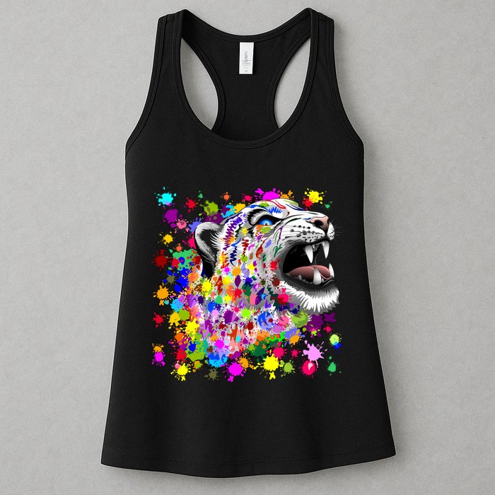 Leopard Cat Psychedelic Paint Splats Womens Tank Top