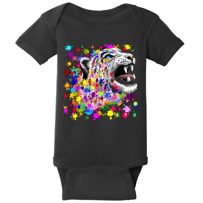 Leopard Cat Psychedelic Paint Splats Baby Bodysuit