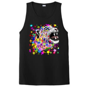 Leopard Cat Psychedelic Paint Splats PosiCharge Competitor Tank