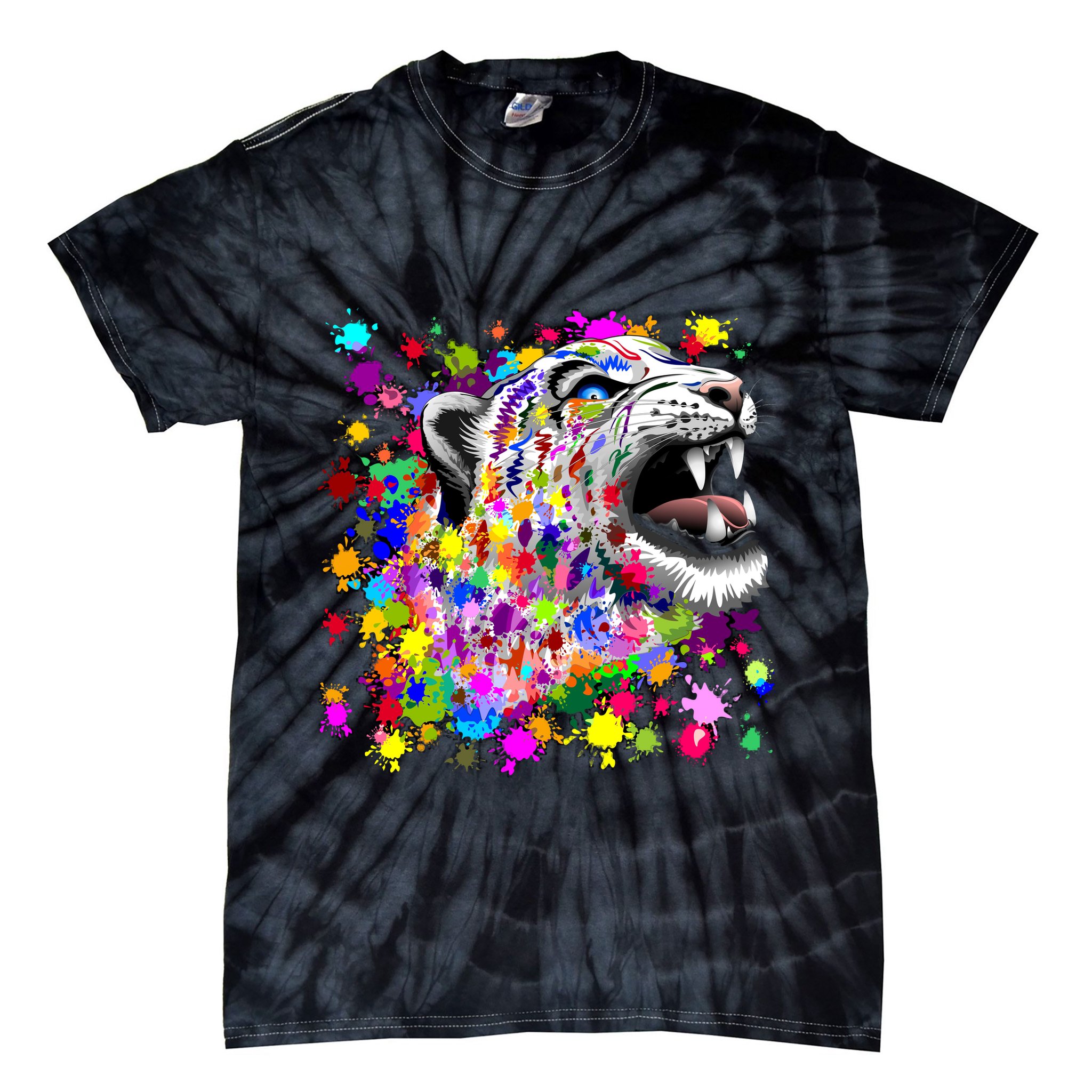 Leopard Cat Psychedelic Paint Splats Tie-Dye T-Shirt