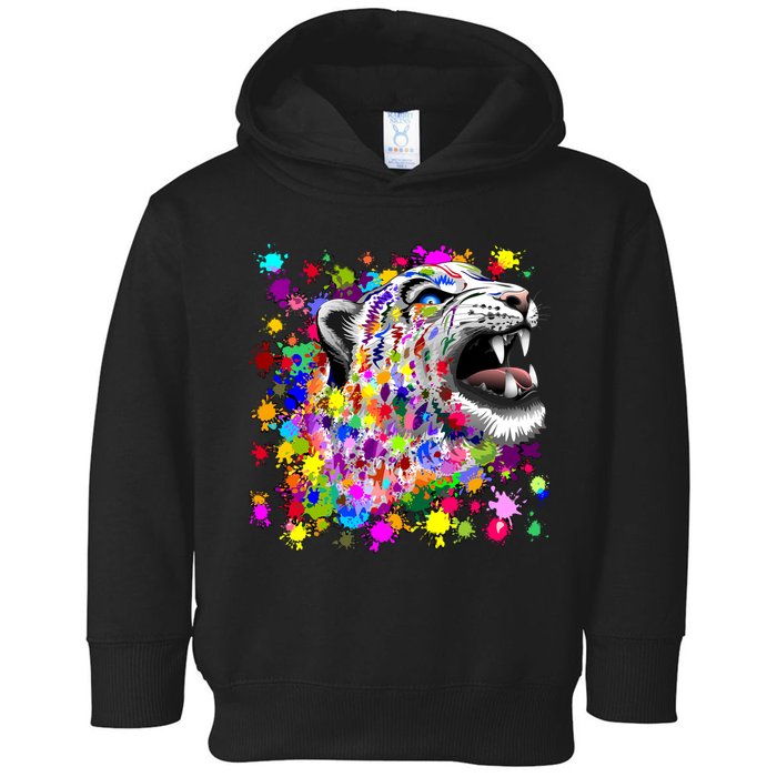Leopard Cat Psychedelic Paint Splats Toddler Hoodie