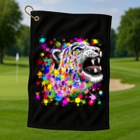 Leopard Cat Psychedelic Paint Splats Golf Towel