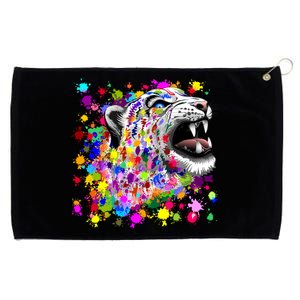 Leopard Cat Psychedelic Paint Splats Grommeted Golf Towel