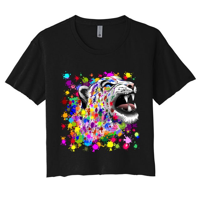 Leopard Cat Psychedelic Paint Splats Crop Top