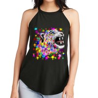 Leopard Cat Psychedelic Paint Splats Women's Perfect Tri Rocker Tank