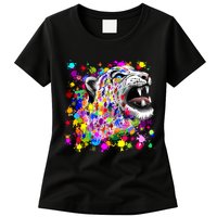 Leopard Cat Psychedelic Paint Splats Womens T-Shirt