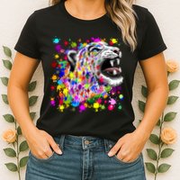 Leopard Cat Psychedelic Paint Splats Womens T-Shirt