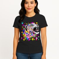 Leopard Cat Psychedelic Paint Splats Womens T-Shirt