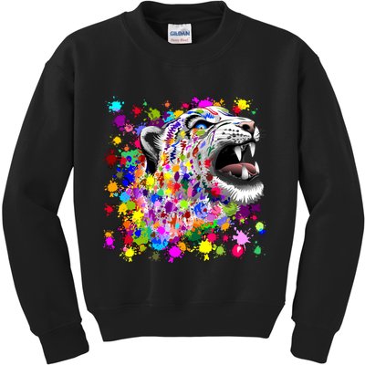 Leopard Cat Psychedelic Paint Splats Kids Sweatshirt