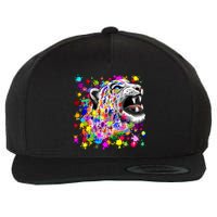 Leopard Cat Psychedelic Paint Splats Wool Snapback Cap