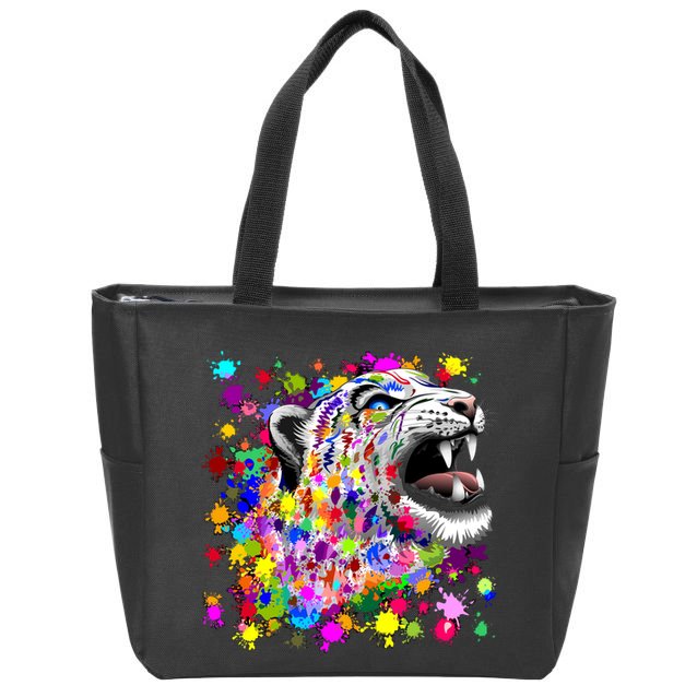 Leopard Cat Psychedelic Paint Splats Zip Tote Bag