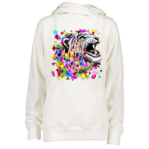 Leopard Cat Psychedelic Paint Splats Womens Funnel Neck Pullover Hood