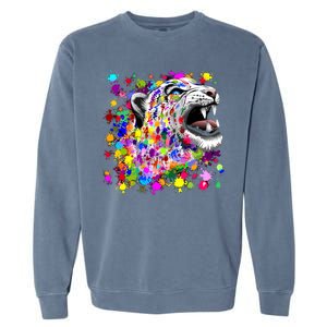 Leopard Cat Psychedelic Paint Splats Garment-Dyed Sweatshirt