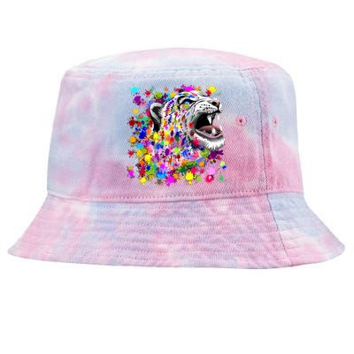 Leopard Cat Psychedelic Paint Splats Tie-Dyed Bucket Hat