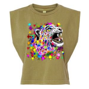 Leopard Cat Psychedelic Paint Splats Garment-Dyed Women's Muscle Tee