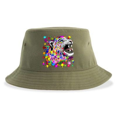 Leopard Cat Psychedelic Paint Splats Sustainable Bucket Hat