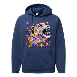 Leopard Cat Psychedelic Paint Splats Performance Fleece Hoodie