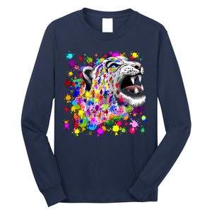 Leopard Cat Psychedelic Paint Splats Long Sleeve Shirt