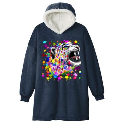 Leopard Cat Psychedelic Paint Splats Hooded Wearable Blanket