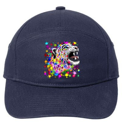 Leopard Cat Psychedelic Paint Splats 7-Panel Snapback Hat