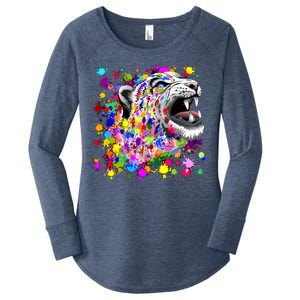 Leopard Cat Psychedelic Paint Splats Women's Perfect Tri Tunic Long Sleeve Shirt