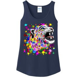 Leopard Cat Psychedelic Paint Splats Ladies Essential Tank