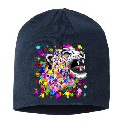 Leopard Cat Psychedelic Paint Splats Sustainable Beanie