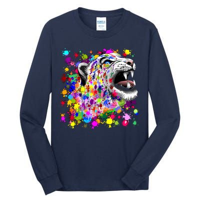 Leopard Cat Psychedelic Paint Splats Tall Long Sleeve T-Shirt