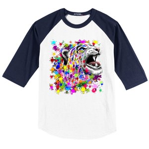 Leopard Cat Psychedelic Paint Splats Baseball Sleeve Shirt