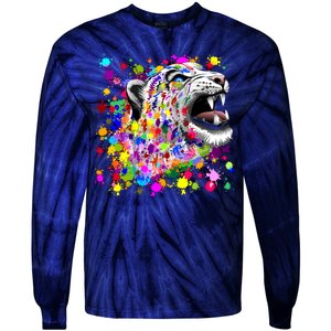 Leopard Cat Psychedelic Paint Splats Tie-Dye Long Sleeve Shirt