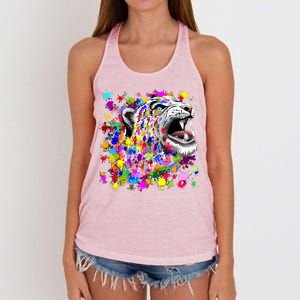 Leopard Cat Psychedelic Paint Splats Women's Knotted Racerback Tank