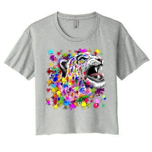 Leopard Cat Psychedelic Paint Splats Women's Crop Top Tee