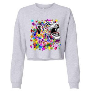 Leopard Cat Psychedelic Paint Splats Cropped Pullover Crew