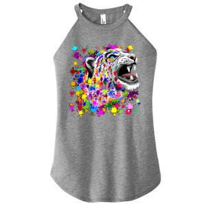 Leopard Cat Psychedelic Paint Splats Women's Perfect Tri Rocker Tank