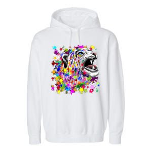 Leopard Cat Psychedelic Paint Splats Garment-Dyed Fleece Hoodie