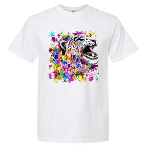 Leopard Cat Psychedelic Paint Splats Garment-Dyed Heavyweight T-Shirt