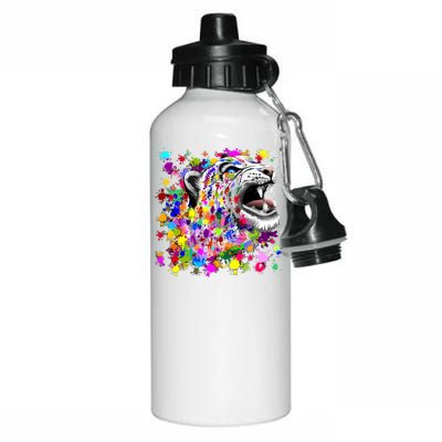 Leopard Cat Psychedelic Paint Splats Aluminum Water Bottle 