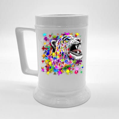 Leopard Cat Psychedelic Paint Splats Beer Stein