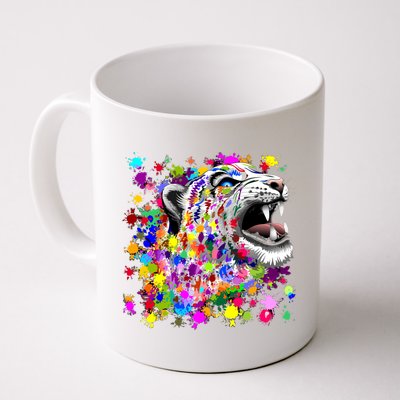 Leopard Cat Psychedelic Paint Splats Coffee Mug