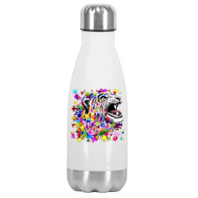 Leopard Cat Psychedelic Paint Splats Stainless Steel Insulated Water Bottle