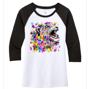 Leopard Cat Psychedelic Paint Splats Women's Tri-Blend 3/4-Sleeve Raglan Shirt