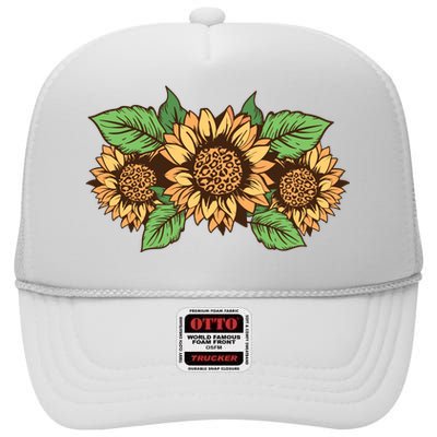 Leopard Flowers High Crown Mesh Back Trucker Hat