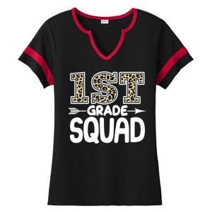 Leopard Print 1st Grade Squad Ladies Halftime Notch Neck Tee