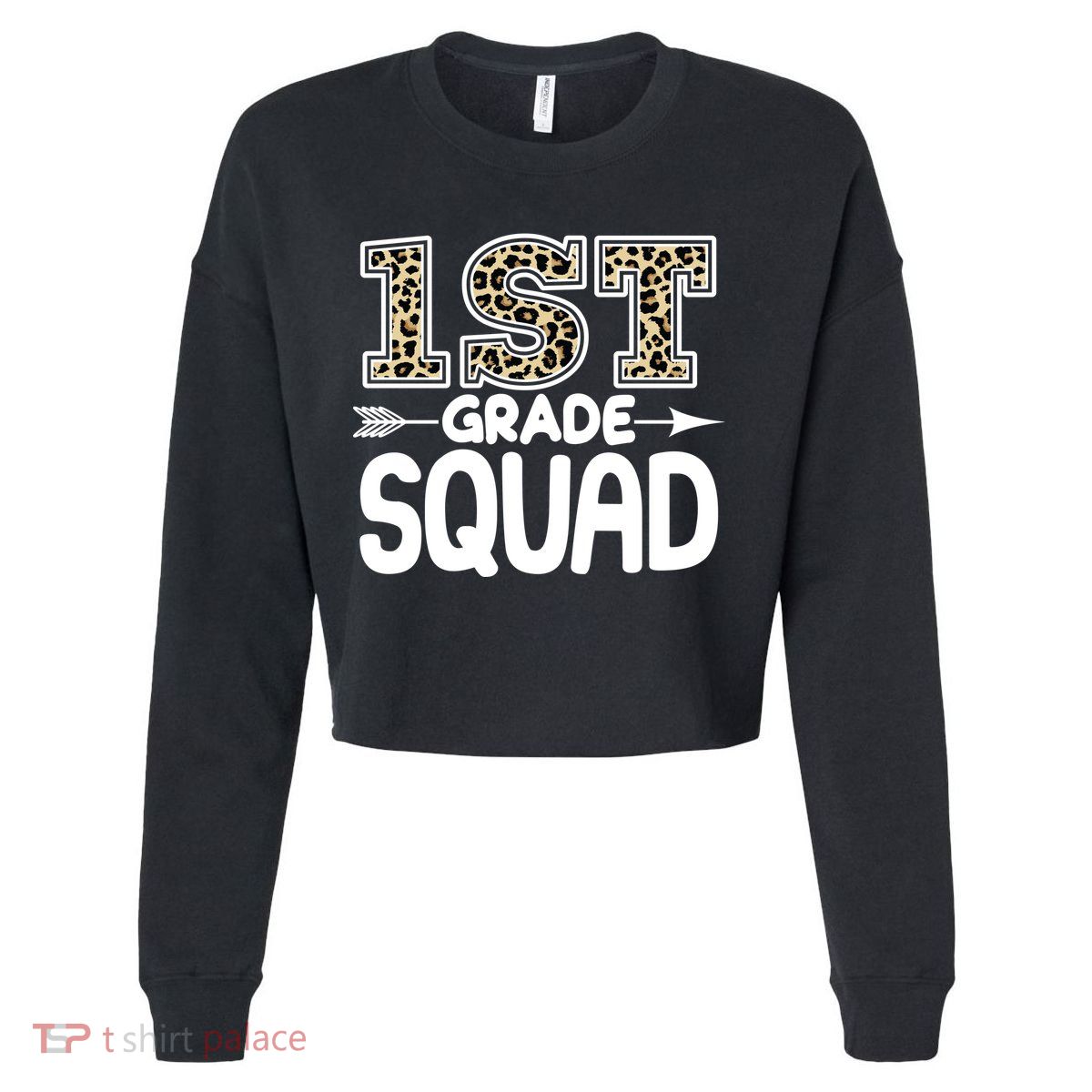 Leopard Print 1st Grade Squad Cropped Pullover Crew