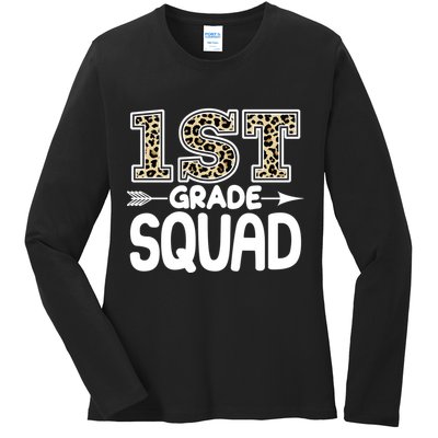 Leopard Print 1st Grade Squad Ladies Long Sleeve Shirt